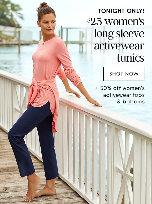 Tonight only! $25 women's long sleeve activewear tunics.