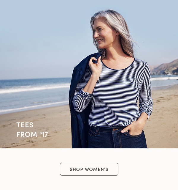 Click to shop women's tees.